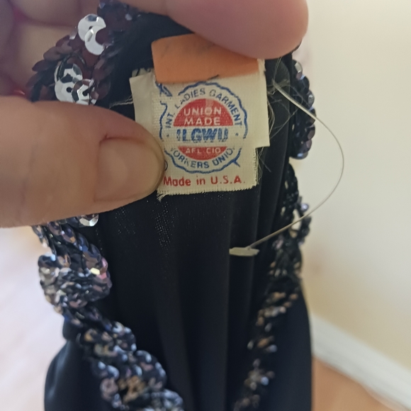 Vintage Union made fancy black sheer sleeve secretary midi dress sequin detail 8 - Picture 12 of 12